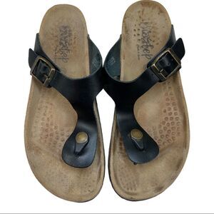 Biostep Black Leather Thong Comfort Sandals 6.5 Cork Footbed